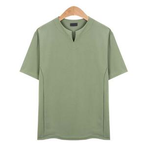 라인넥 포인트 스판 라이트카키 티셔츠_CMT005