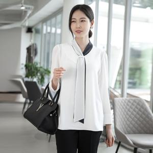 [모슬린]엄마옷 배색 타이 블라우스 515FGH371 마담/중년여성/빅