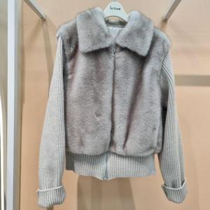 라티움 HC34 니트배색 페이크밍크 숏점퍼 스텐카라 페이크밍크짧은점퍼 T2543JK06