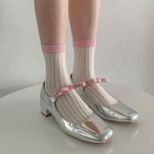 [SBFT5AR]레이스 중목 양말 오버니삭스 텔 배색 4켤레