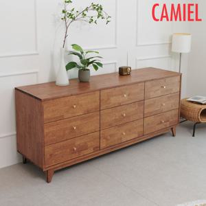 [까미엘]마렌2 고무나무 딥월넛 1800 손잡이형 와이드서랍장(GO_TE0085)