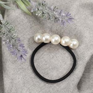 엔젤슈슈 단아한 진주 머리끈 짱짱한 검정 헤어끈
