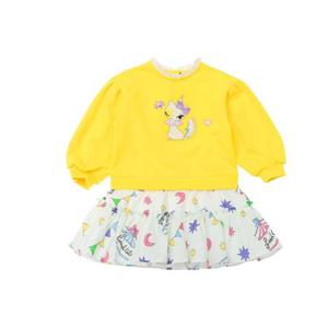 [프렌치캣(백)]옐로우 배색 나염 원피스(Q51DBO150)