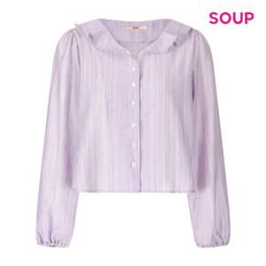 [숲]프릴 카라 시어 스트라이프 블라우스 S61LS04