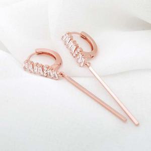 14K 금침 로즈골드 큐빅 원터치링 스틱 드롭 귀걸이