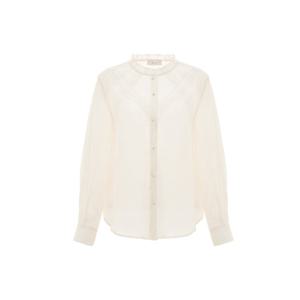 [SATIN] 프릴넥 레이스라인 쉬어 블라우스 S261C201