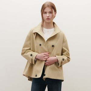 [SATIN] 더블 버튼 하프 트렌치코트 O261T750