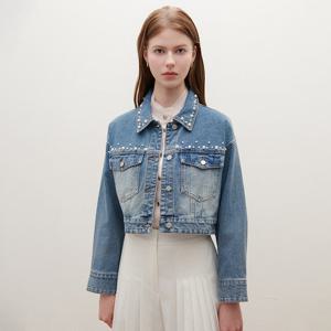 [SATIN] 진주 장식 크롭 데님 자켓 S261B192