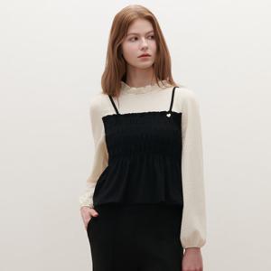 [SATIN] 셔링 배색 레이어드 블라우스 O261T260