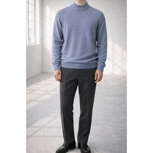 [바쏘옴므]남성 울100 블루 모크넥 반폴라 니트 WSZ4-WN30-ABU
