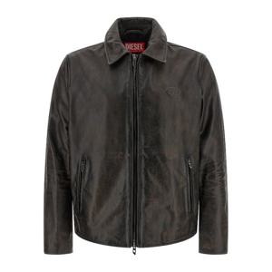 디젤 엠보스드 로고 셔츠 칼라 가죽 재킷 A204610BKBR 9XX