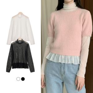 [올리비에스클로젯] 시스루 프릴 반목 이너 블라우스_O2602BL015A