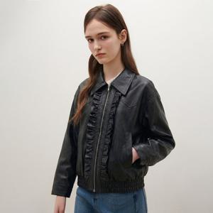 [SATIN] 프릴 포인트 페이크레더 자켓 O261T154