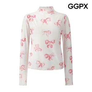 [지지피엑스]리본 패턴 레이스 레이어드 폴라 블라우스 GQ1SH025F