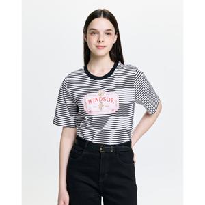 헤지스 여성 26SS 루즈핏 스트라이프 그래픽 반팔 티셔츠 블랙 HSTS6BC25BK