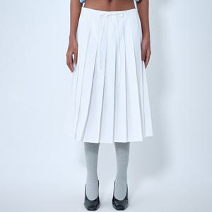 26 SS 프라다 보우 웨이스트 스트링 올 오버 플리츠 스커트 화이트 P145VX 187P F0009