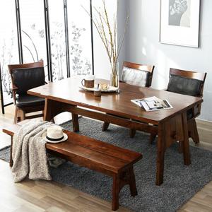 베스트리빙 쉐라톤 우드슬랩 고무나무 원목 6인 식탁세트/회전의자 3개 벤치 1개형