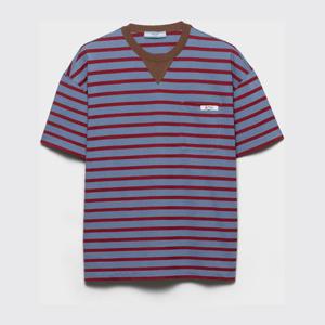 프라다 브이넥 스트라이프 체스트 포켓 티셔츠 3575B 18V8F04Y5