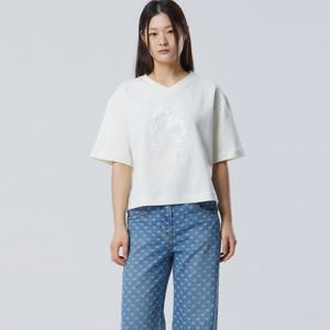 [베네통] 링클 패치 브이넥 티셔츠_BATS06611IV