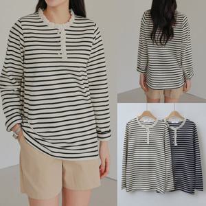 나야홍 / 위쉬몰 WB 프릴헨리넥줄지티셔츠(X116H601) 빅사이즈