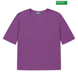 베네통 브이넥 티셔츠 4S_3D8FD4019