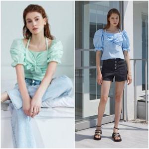 [에고이스트]자수 포인트 홀터넥 리본 볼륨 블라우스 EP2WB660_D