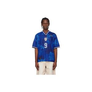 25 FW 오프화이트 남성 블루 월드 페인트 사커 저지 탑 252607M213000