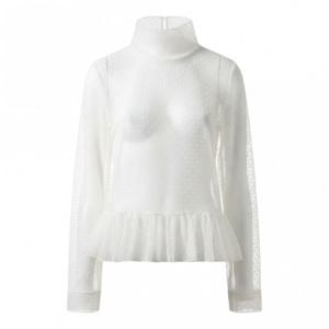 페이지플린  (F6ATS401) 하이넥 도트 시스루 프릴 블라우스