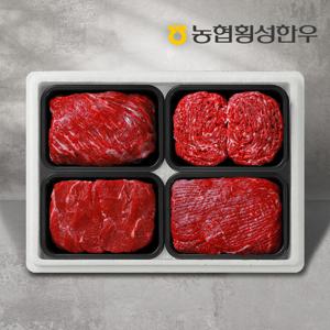 [농협횡성한우] 1등급 하누리정육세트 2호 1.6kg (국거리1팩+산적1팩+불고기1팩+장조림1팩) /팩당400g