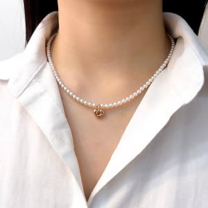 오팔하우스 14k 4mm 스왈진주 하트 목걸이 OPPN0683