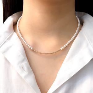 오팔하우스 14k 4mm 스왈진주 와이드 스틱바 목걸이 OPPN0691