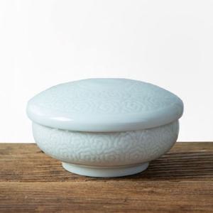 이천도자기 조각목단 뚜껑 탕기 대 14cm 대접 그릇