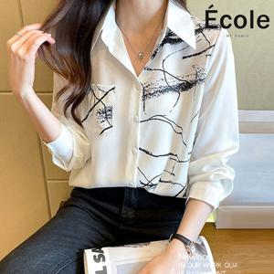 [에꼴드파리]물레 프린트 긴팔셔츠_F48WBB007Z