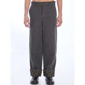 버버리 블랙 코튼 캔버스 체크 라인드 헴 카펜터 팬츠 8097557