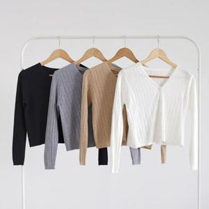 세미크롭 브이넥 왕골지 가디건 LM0521 브이넥 여성 반폴라 여성