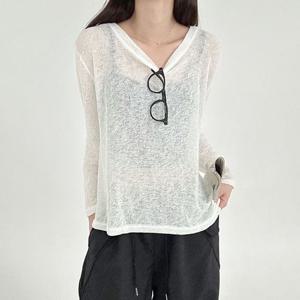 탱크탑 홈웨어 통기성 커버업 시스루 긴팔티 여리여리 긴티