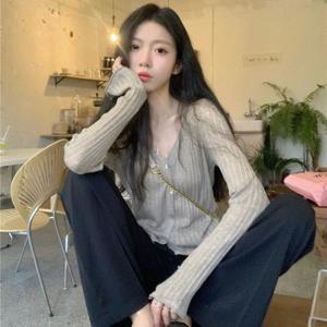 긴팔여름가디건 MFNC040117 심플 브이넥 시스루 여름 가디건