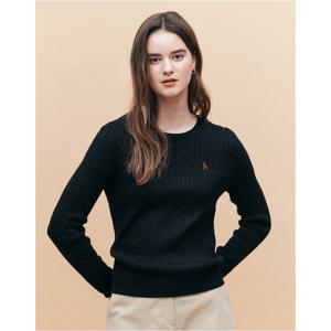 헤지스 여성 25SS 면100%블랙 케이블 긴소매 라운드넥 스웨터 HSSW5AC17BK