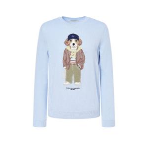 헤지스 여성 25SS 면100%블루 해리 인타샤 긴소매 라운드넥 스웨터 HSSW5A110B1