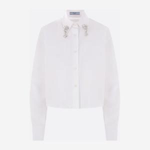 프라다 화이트 크롭 보석 자수 셔츠 P472HRSOOO 155WF0009