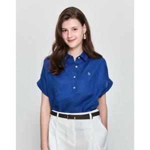헤지스 여성 25SS 린넨100%블루 반소매 셔츠 HSSH5B503B2