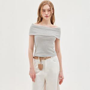 WAFFLE STRIPED OFF-SHOULDER TOP_T513TP115(IV)