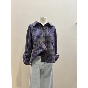 숲  (SB8LS34) 뒷트임 티셔츠 배색 체크 셔츠