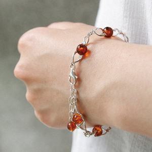 바이데이지 호박 원석 트위스트 실버 팔찌 Bl0311