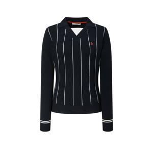 헤지스 골프 여성 25FW 네이비  여성 핀스트라이프 오픈 카라 니트 HWSW5C615N3