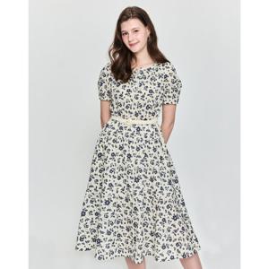헤지스 여성 25SS 면100%베이지 플라워 프린트 라운드넥 반소매 원피스 HSDR5B306I1