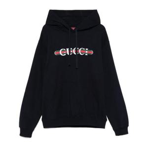 25FW 구찌 로고 프린트 코튼 저지 후드 티셔츠 788771XJG594735 NAVY DOM