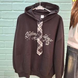 애플핑크 HC35 체크 넥타이 포인트 후드티 APK8A109