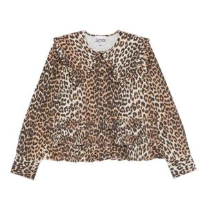 가니 레오파드 러플 트림 블라우스 A1040119 859