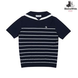 [블랙앤화이트] 여성 세일러카라 로고 스카시 반팔 스웨터 2725LZKR_NAVY